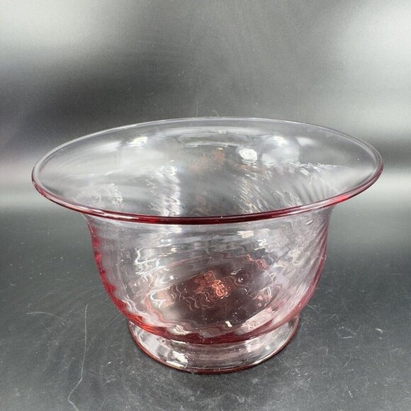 Hand Blown Optic Swirl Footed Bowl Dish Transparent Pink Glass Bowl Hand Made - Picture 14 of 16